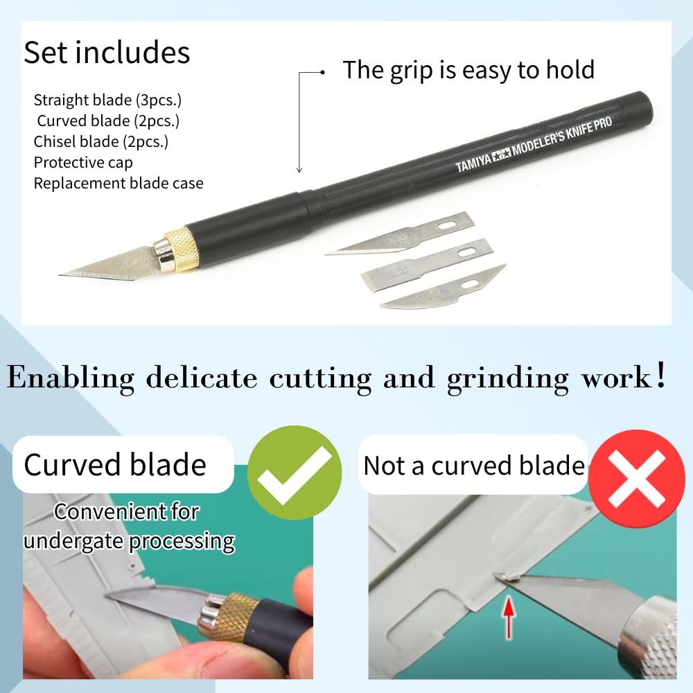 3-Piece Model Tool Set – Tamiya Modeler’s Knife PRO, Tamiya Curved Tweezers & Cutting Mat