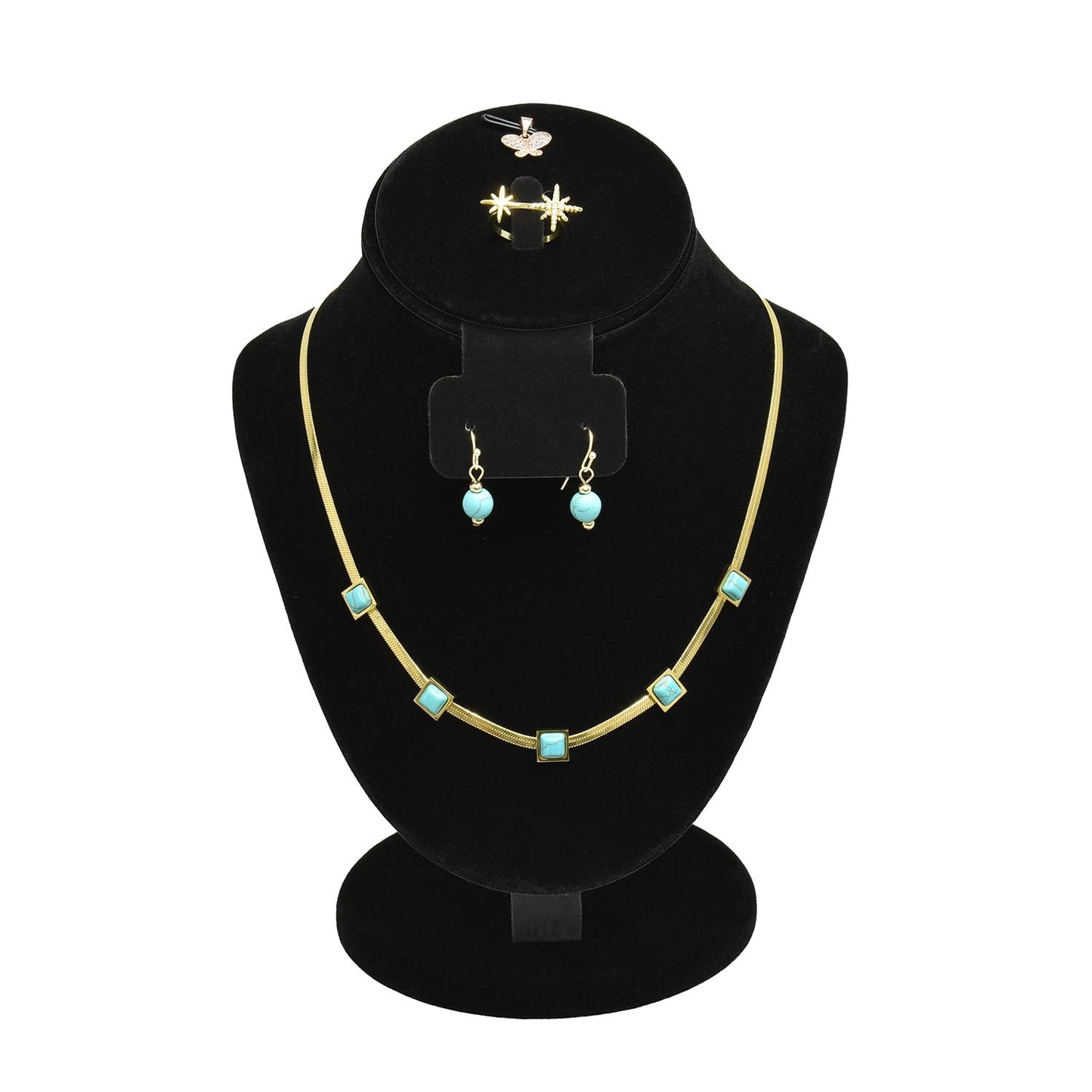 MOOCA Jewelry Display, Black Velvet Stand, Necklace Mannequin, Adjustable Hook, Wood Base, Fits Choker Necklaces, Jewelry Storage