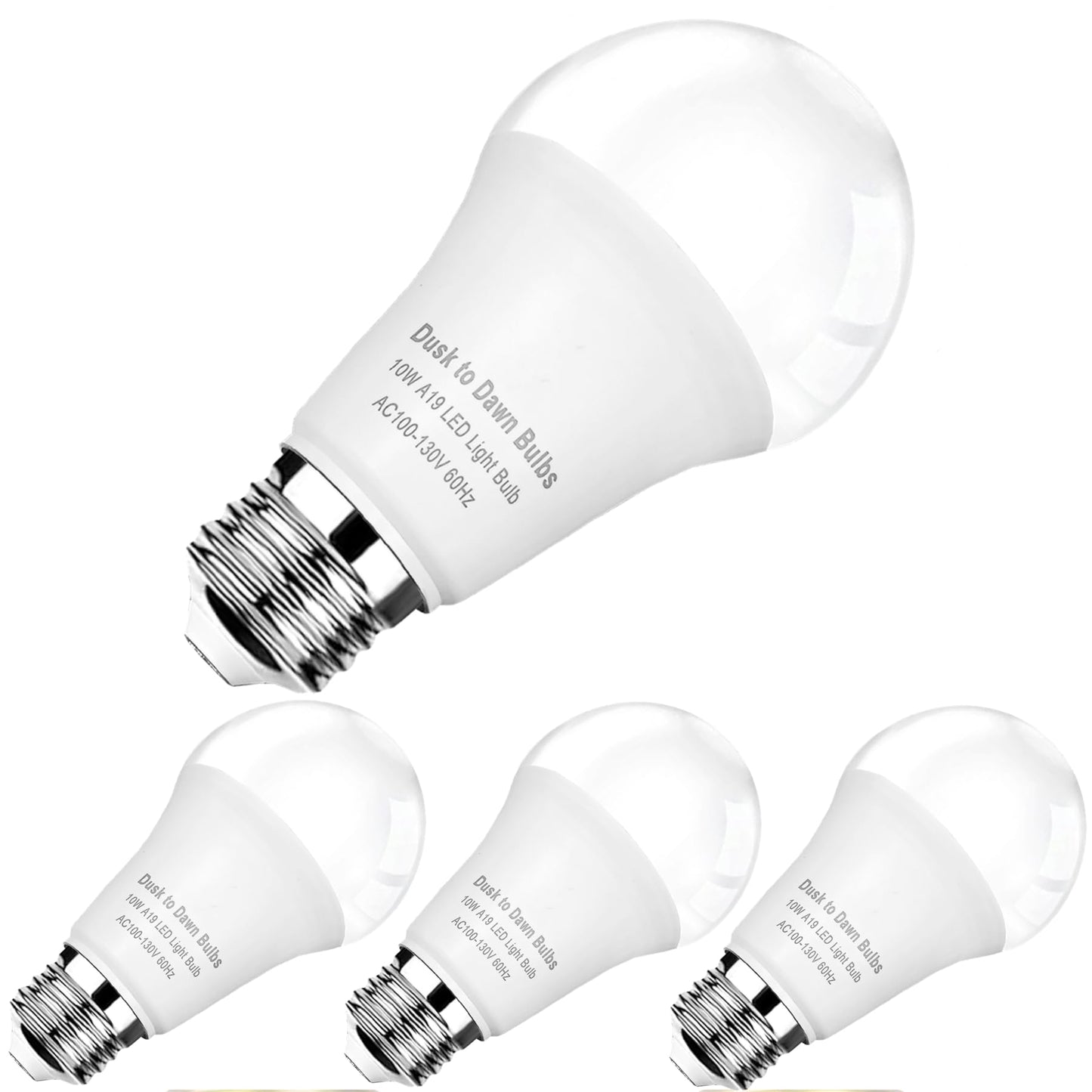 4-Pack Dusk to Dawn LED Light Bulbs, 75W Equivalent, Daylight 5000K 1,100LM, Automatic On/Off Outdoor Light, E26 A19 10W Bright Porch Light Bulbs, for Indoor/Outdoor Yard Patio Garage Garden