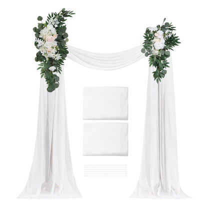 VEVOR Artificial Wedding Arch Flowers Kit, White Wedding Arch Flowers with Drapes Kit (Pack of 4) - 2 Pcs Floral Arrangement, 2 Pcs Sheer Drapes, for Ceremony Bouquets Reception Backdrop Decoration