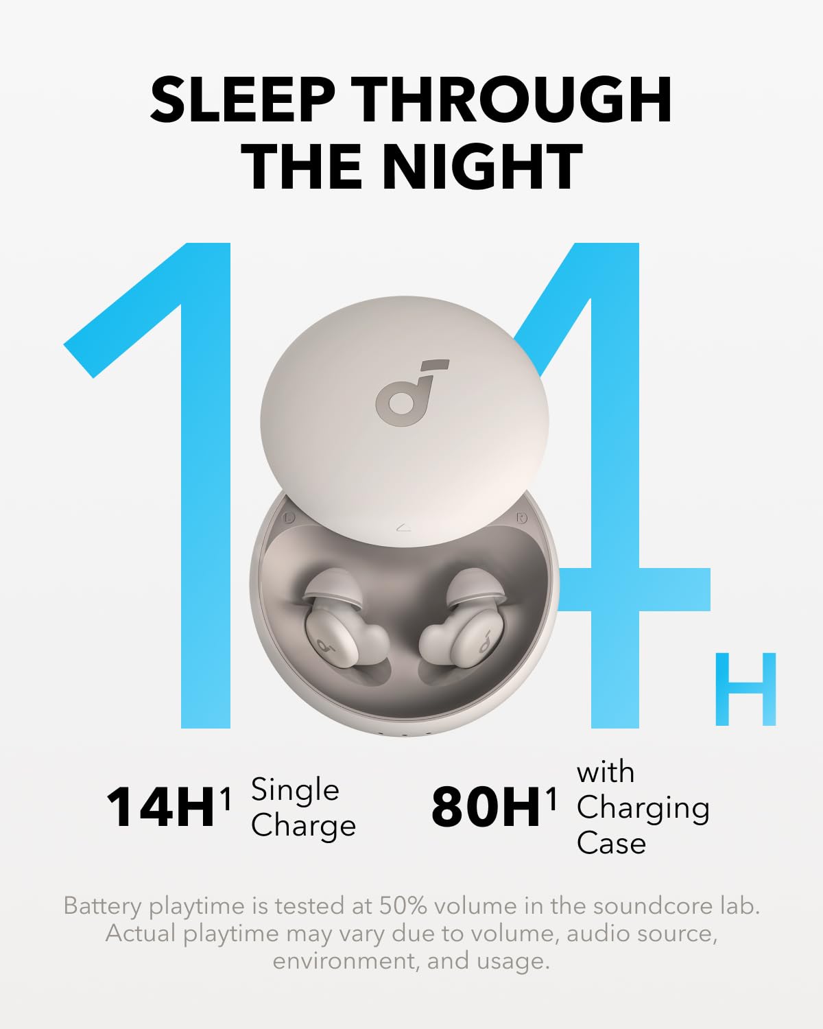 Soundcore Sleep A20 by Anker Sleep Earbuds, 30dB High-Frequency Noise Reduction, Small Earplugs for Side Sleepers, 80H Playtime, Stream Content via Bluetooth 5.3, Sleep Monitor, Personal Alarm