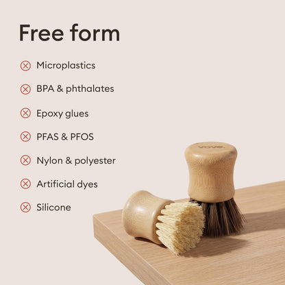 Vove Cleaning Essentials Set – Bamboo Dish Brush with Replacement Head, 2 Scrub Brushes, 2 Scrub Sponges – FSC Certified, Plastic-Free, Natural Bristles & Loofah – Eco-Friendly Kitchen Cleaning Kit