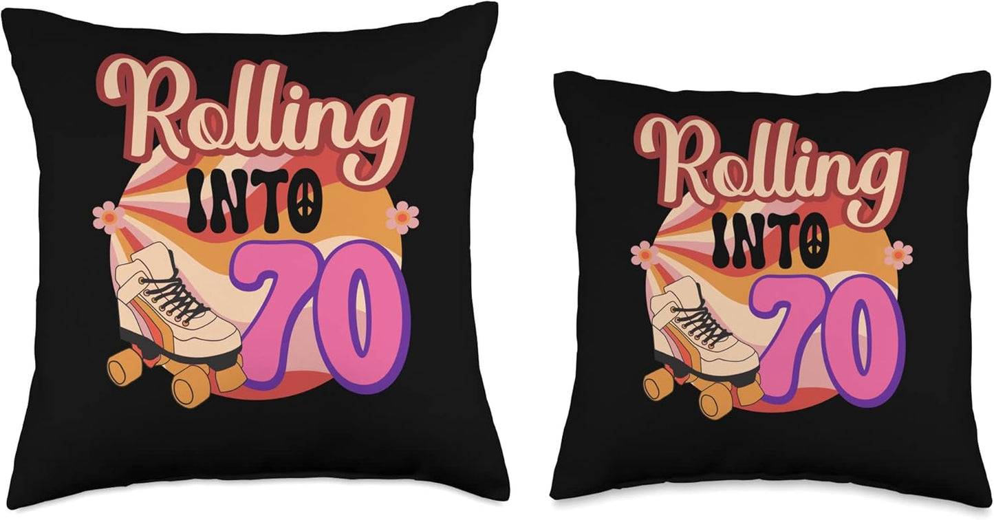 In-line Skates Towards 1956 Throw Pillow, 16x16, Multicolor Rolling Into 70