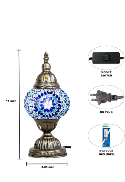 KRAFTSTORIES Turkish Mosaic Lamp Kit DIY Glass Decorative Table Bedside Night Light Tabletop for Living Room Bedroom | Make Your Own Lamp | Antique Bronze Base (Blue)