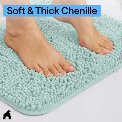 GORILLA GRIP Bath Rug Mat - Thick Soft Absorbent Chenille | Quick Dry Microfiber, 24x17, Seablue