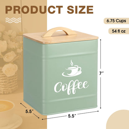 Maxdot 40 oz Turquoise Airtight Coffee Canister Large Iron Farmhouse Container with Wooden Bamboo Lid Tea Storage Kitchen Countertop Container for Coffee Grounds Beans Pods