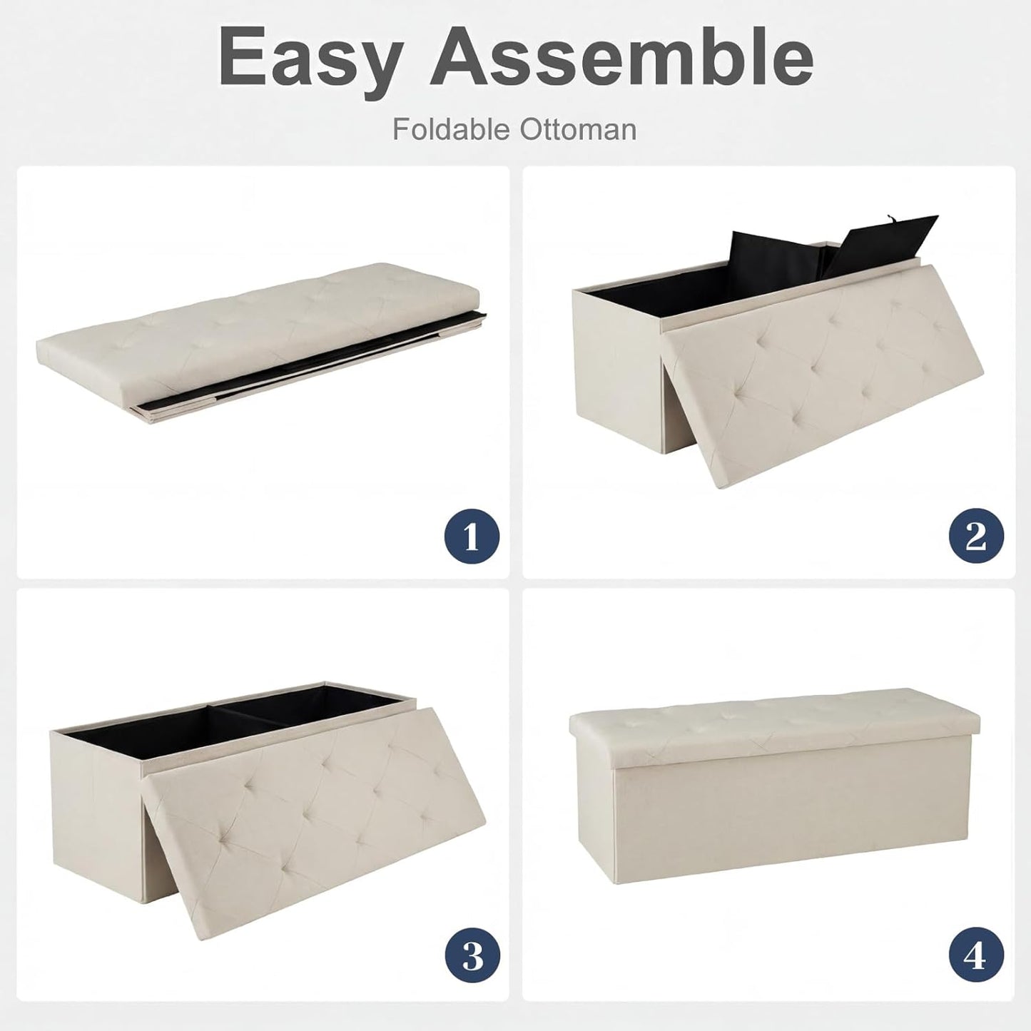 43in 660lbs, DUMOS Foldable Storage Ottoman Bench, Storage Chest, Large End of Bed Foot Rest Stool with Padded Seat