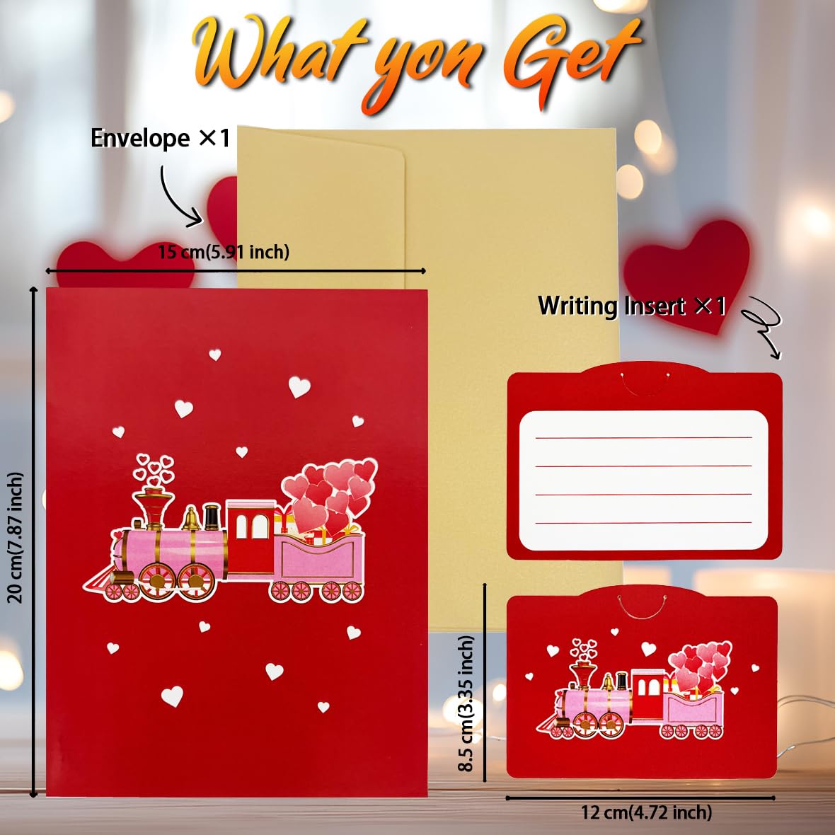 Caughttui 3D Pop Up Valentines Train Card, 3D valentine's day Gift Cards, Valentines Day Gifts