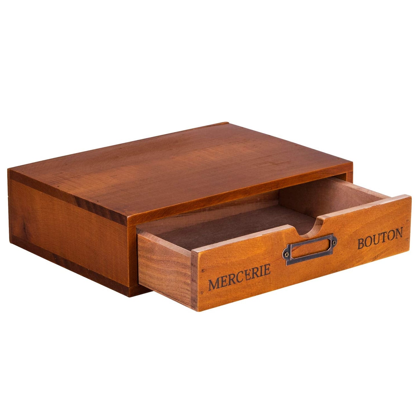 Wooden Single Drawer Unit - Solid Wood Monitor Stand for Desktop Organization and Storage - Stackable Desk Organizer - Rustic Nightstand With Label Holder - Countertop Organizer