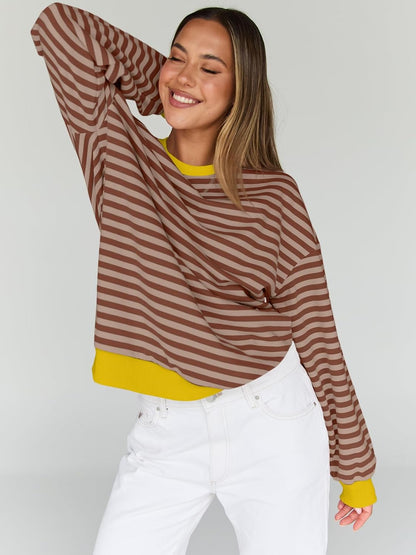 Trendy Queen Oversized Sweatshirt for Women 2025 Fall Crewneck Striped Long Sleeve Shirts Hoodies Cute Top Y2K Outfits