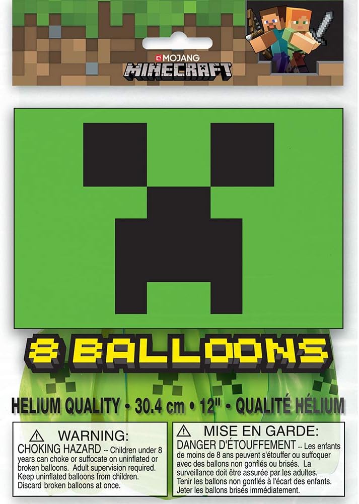 Multicolor Latex Minecraft Balloons (12") 8 Count - Vibrant & Durable Material for Gamers' Epic Party Celebrations