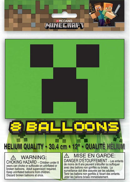 Multicolor Latex Minecraft Balloons (12") 8 Count - Vibrant & Durable Material for Gamers' Epic Party Celebrations
