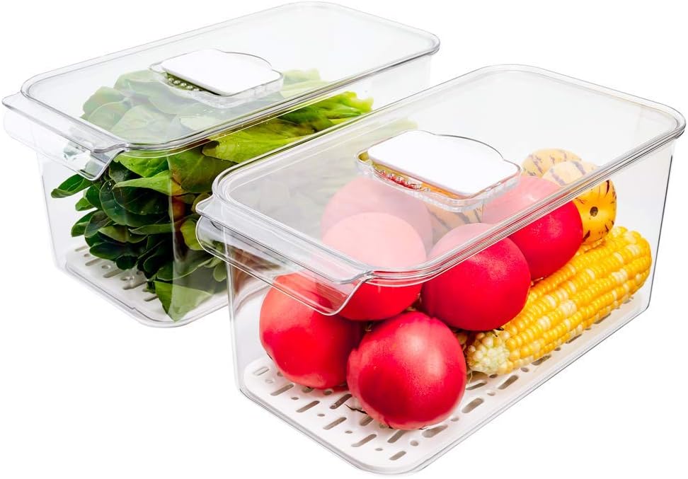 Large Crisper Lettuce Keeper, Vegetable Salad Storage Containers for Fridge - Pack of 2, 5700 ml Berry Bins