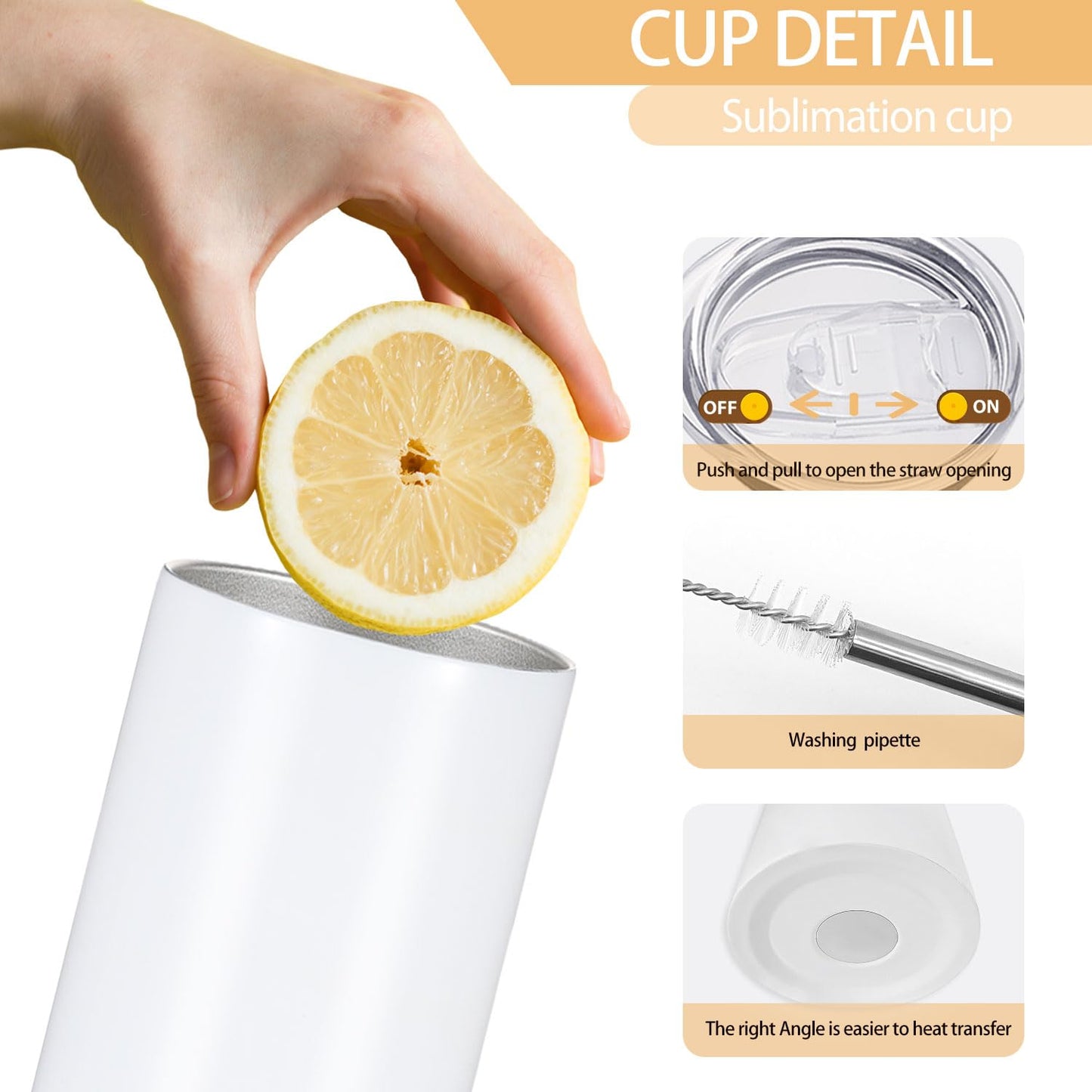 16 Pack Sublimation Tumblers Edge Blanks Skinny Straight Bulk 20 oz, Stainless Steel Double Wall Insulated Tumbler with Straw & Lids for Heat Transfer, White