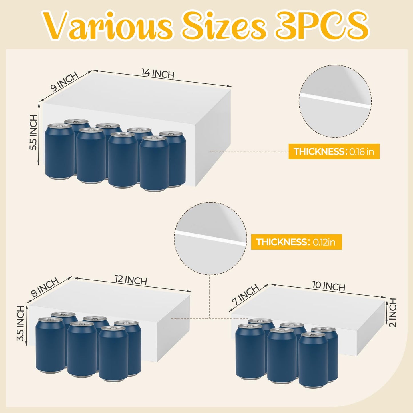 BrightRow 6 Pack Extra Large Acrylic Buffet Risers - 14”, 12”, 10” White Display Stands with Hollow Bottoms, Cube Riser Boxes Nesting for Dessert Food Catering Buffet Display Party Supplies