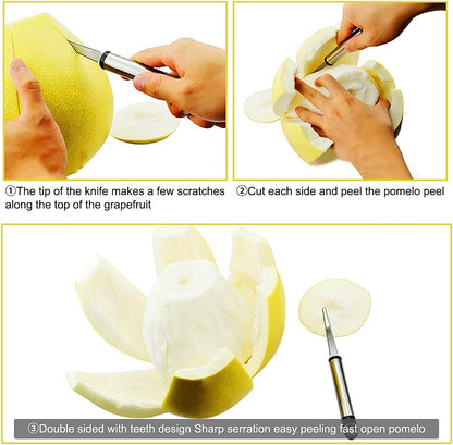 Grapefruit Utensils Set - 4pcs Stainless Steel Grapefruit Spoons and 1 Curved Knife with Serrated Edge for Citrus Fruits