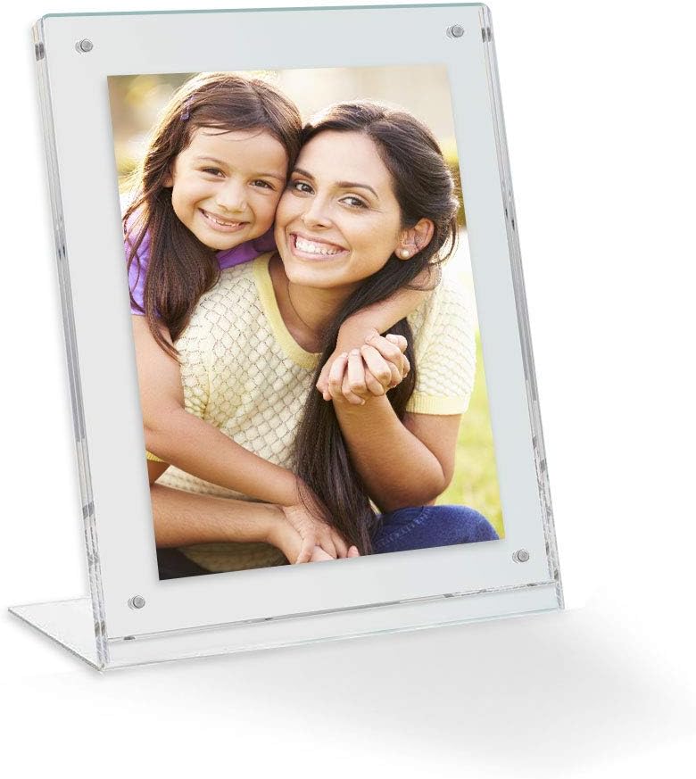 5x7 Acrylic Floating Picture Frame - Table Stand with Chrome Magnetic Front Cover, Made in The USA, Easily Change Photos