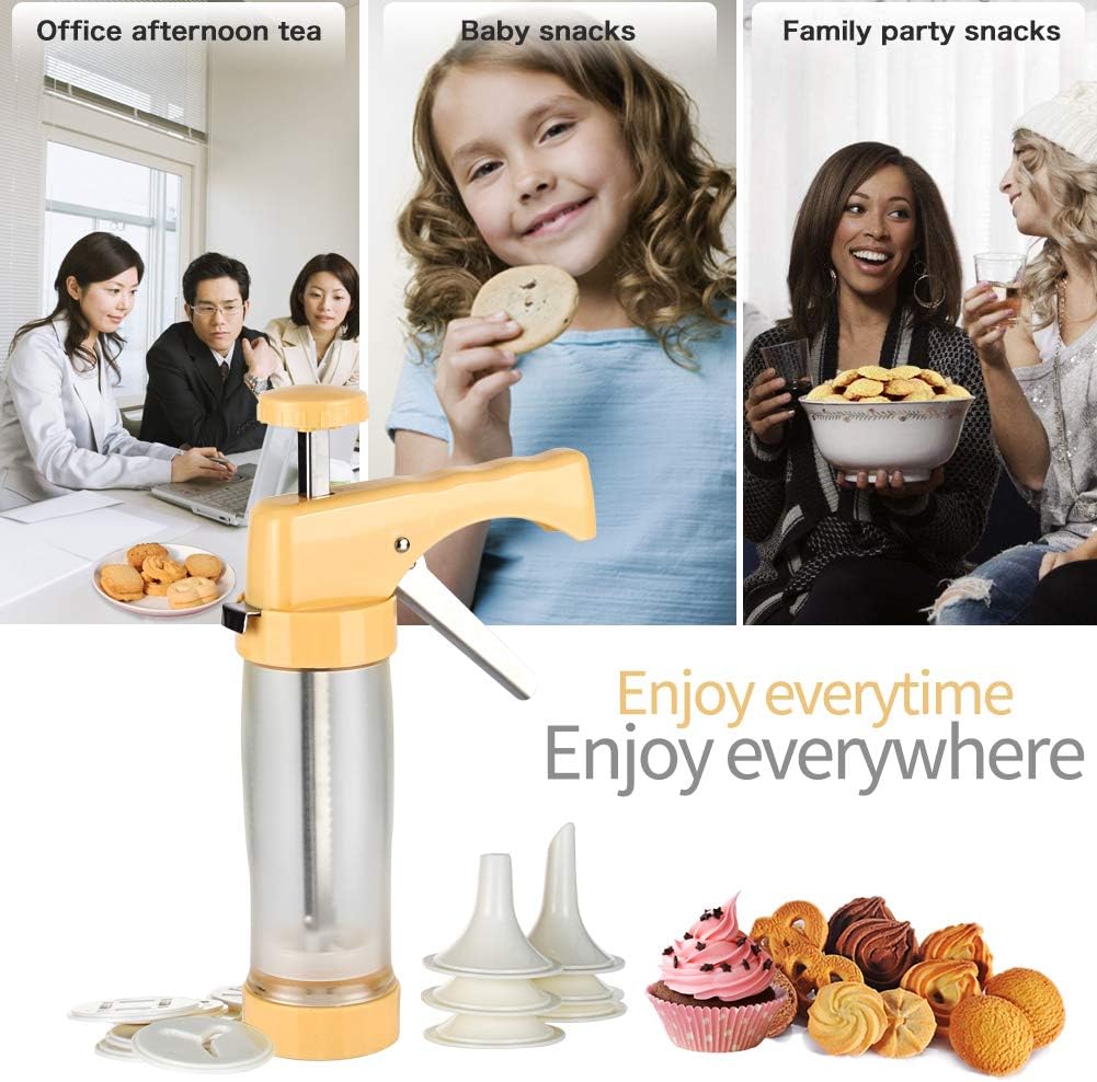 Ourokhome Cookie Press Icing Gun - Biscuit Maker Machine with 16 Discs and 6 Cake Decoration Tips (Yellow)