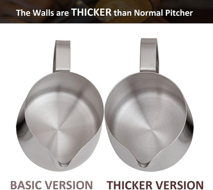 Milk Frothing Pitcher, 600ml 20oz Thicker Version Stainless Steel for Coffee Cappuccino Latte Art