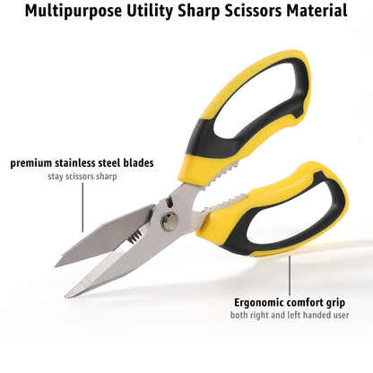 BoFuYuan Utility Scissors Heavy Duty: 8-Inch sharp Scissors All Purpose heavy duty, Serrated Blades Cut Carpet, Cardboard, Wire, Leather, Fabric, Multipurpose Shears for Kitchen, Garden, Office, Craft