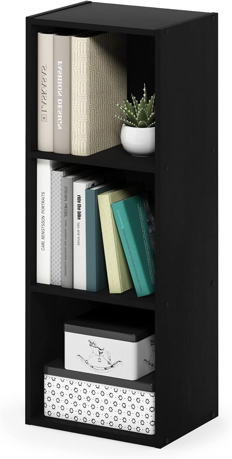 3-Tier Furinno Pasir No Tool Assembly Open Shelf Bookcase, Blackwood