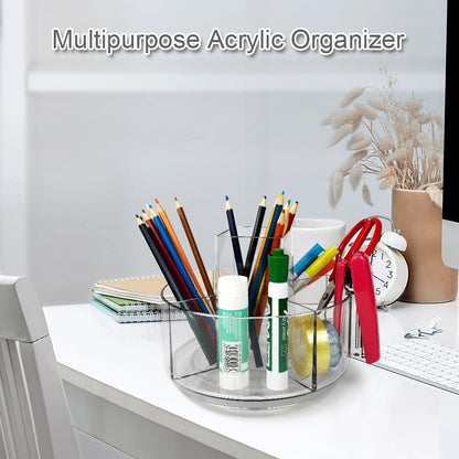 YOFANNER Rotating Acrylic Pen Holder, Clear Pencil Holder for Desk, 360 Degree Rotating Makeup Brush Holder and Storage Organizer, Modern Desk Organizer for School, Home and Office.