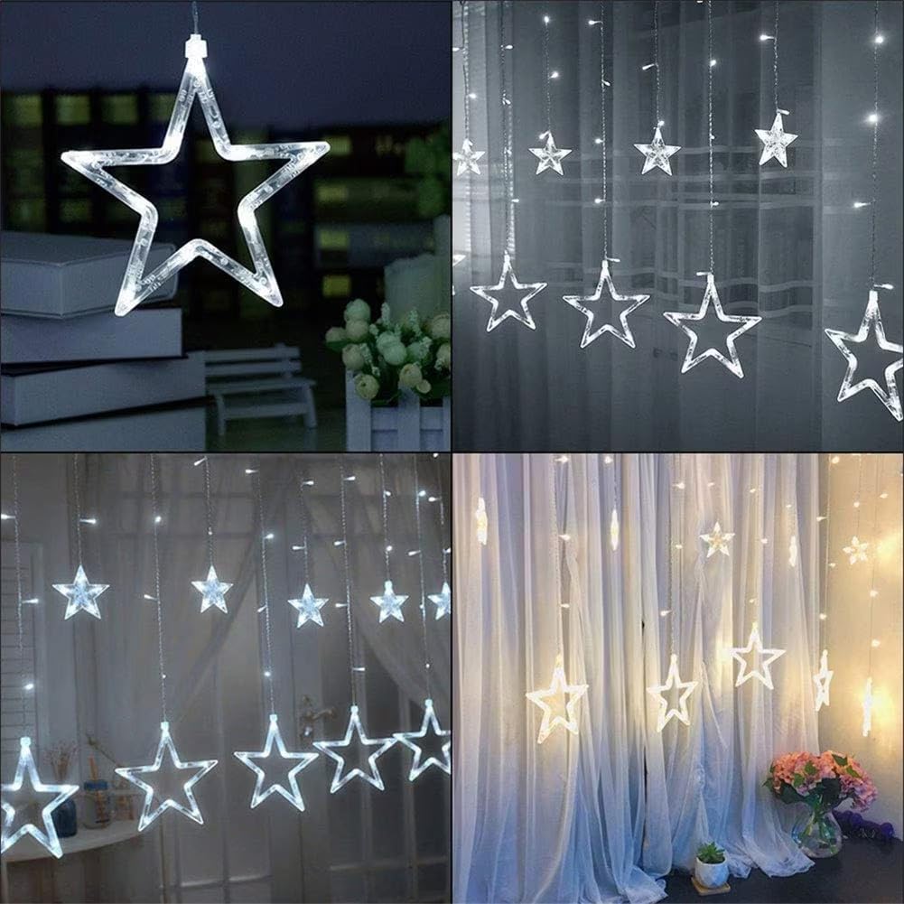 Star Curtain Lights for Bedroom - 9ft Plug-in 138 LED Fairy Twinkle Lights with Remote & 12 Star Drops