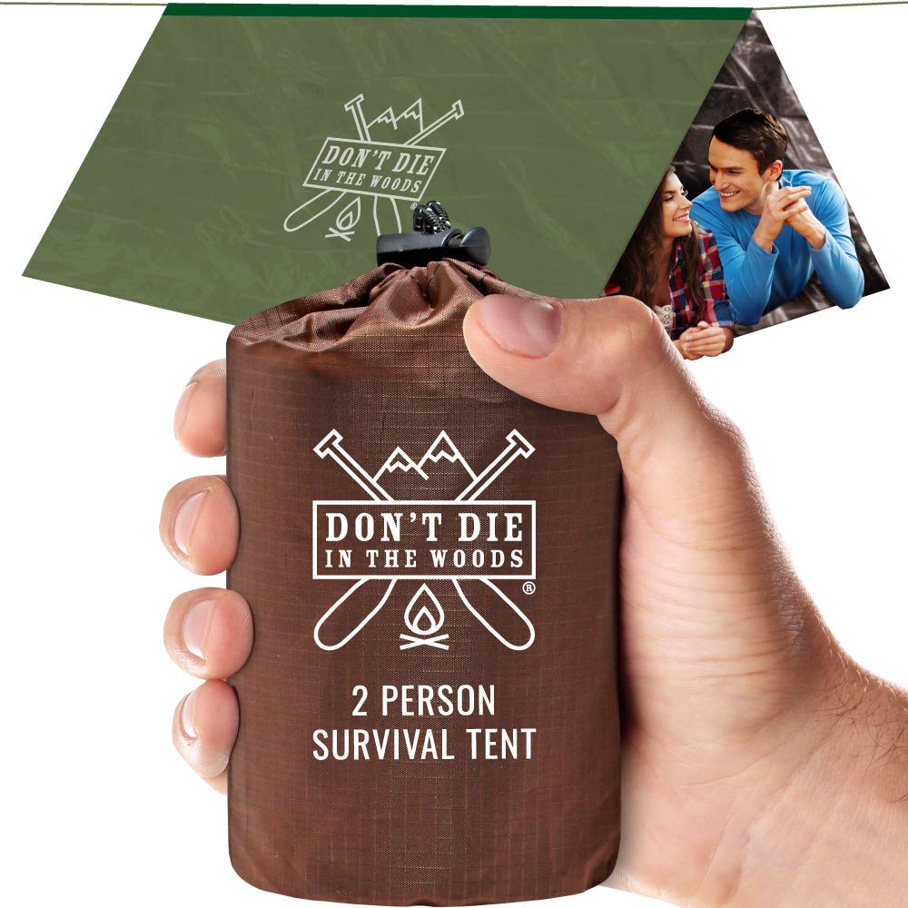 World's Toughest Ultralight Survival Tent • 2 Person Mylar Emergency Shelter Tube Tent + Paracord • Year-Round All Weather Protection for Hiking, Camping, & Outdoor Survival Kits (Army Green)