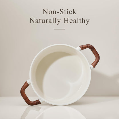 CAROTE 5QT Nonstick Stock Pot with Lid, 5 Quart Casserole with Ladle, Even Heating Stockpot, Fits All Stoves, Non Stick Big Cooking Pots PFOA Free, White