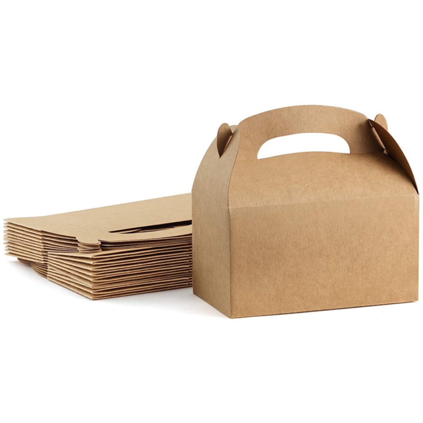 MHUAELIDV 30-Pack Brown Party Favor Treat Boxes with Handles Gable Paper Gift Boxes, Kraft Goodie Boxes for Birthday & Any Fun Party 6.2" x 3.5" x 3.5"