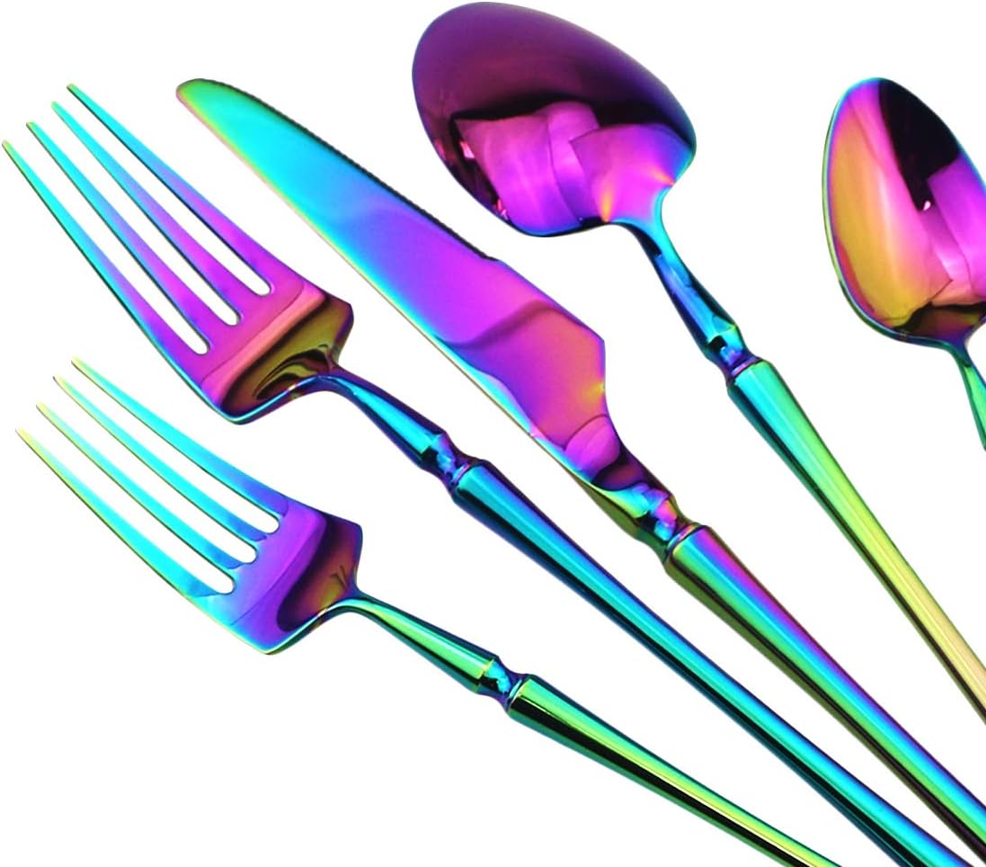 Gugrida Rainbow Silverware Set, 5-Piece 18/10 Stainless Steel Flatware Cutlery Set for 1, Dishwasher Safe