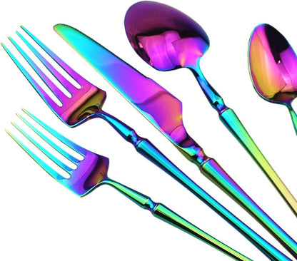 Gugrida Rainbow Silverware Set, 5-Piece 18/10 Stainless Steel Flatware Cutlery Set for 1, Dishwasher Safe