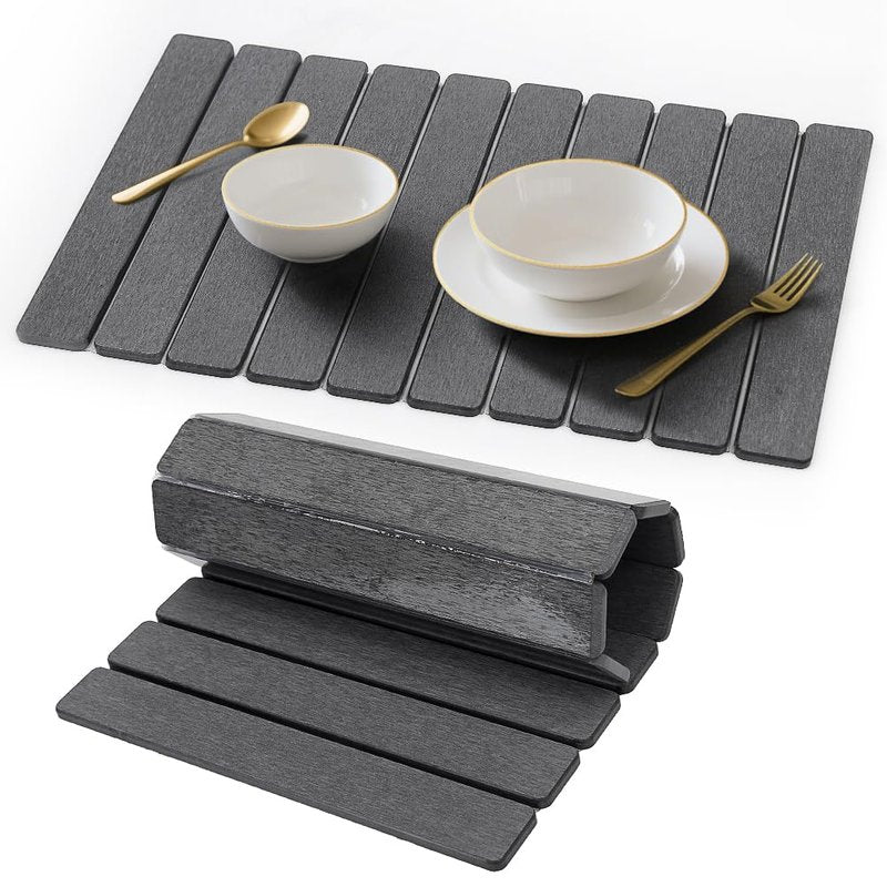 Stone Drying Mat for Kitchen Counter, Quick Diatomaceous Earth Mats for Dishes, 23.6"L x 15.7" W Super Absorbent Fast-Drying Collapsible Countertop Stone Mat (Dark Grey, 24" x 16")