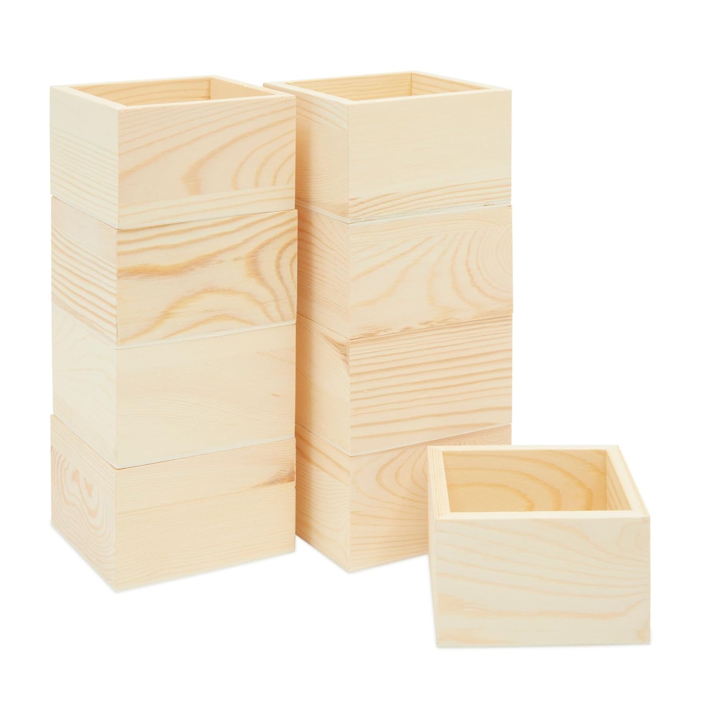 Bright Creations Centerpieces - 10 Unfinished Pine Mini Wood Crates 4 x 4 x 2.3 In & Sanding Sponge, Cream & Brown - DIY Craft Decor & Storage Display