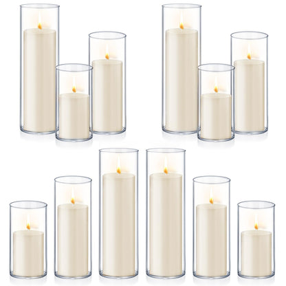 24 PCS Ivory White Pillar Candles with Glass Candle Holders Clear Hurricane Candle Holders Glass Cylinder Vases for Centerpieces Wedding Party, Event, Home Office (12 Candles+12 Candle Hoders)