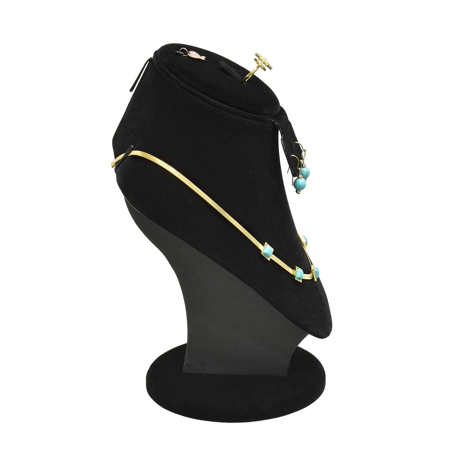 MOOCA Jewelry Display, Black Velvet Stand, Necklace Mannequin, Adjustable Hook, Wood Base, Fits Choker Necklaces, Jewelry Storage