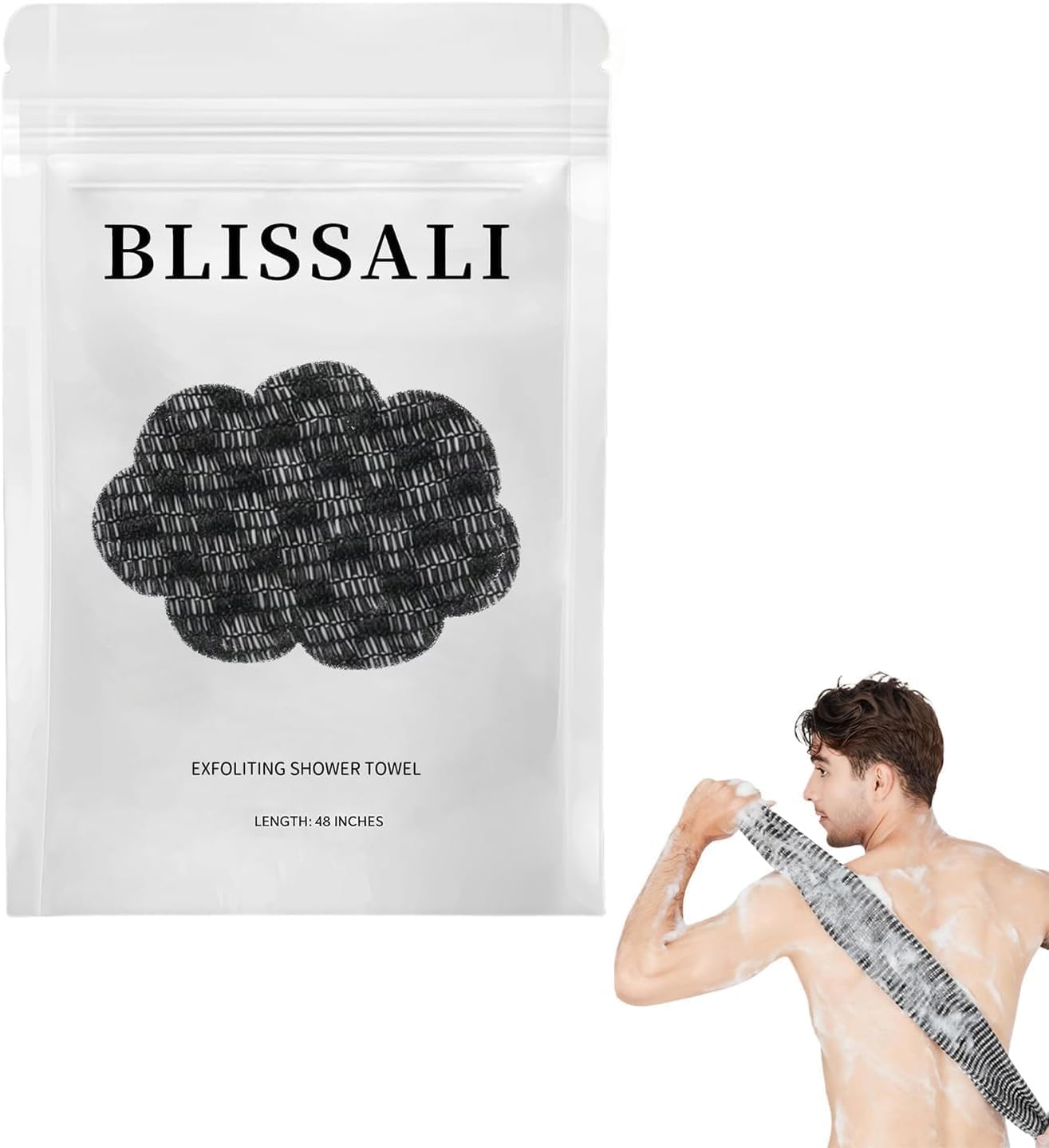 Generic 47", 2-in-1 2 Blissal Exfoliating Shower Towel Premium Scrub Wash Cloth for Body Face, Blissal Shower Towel