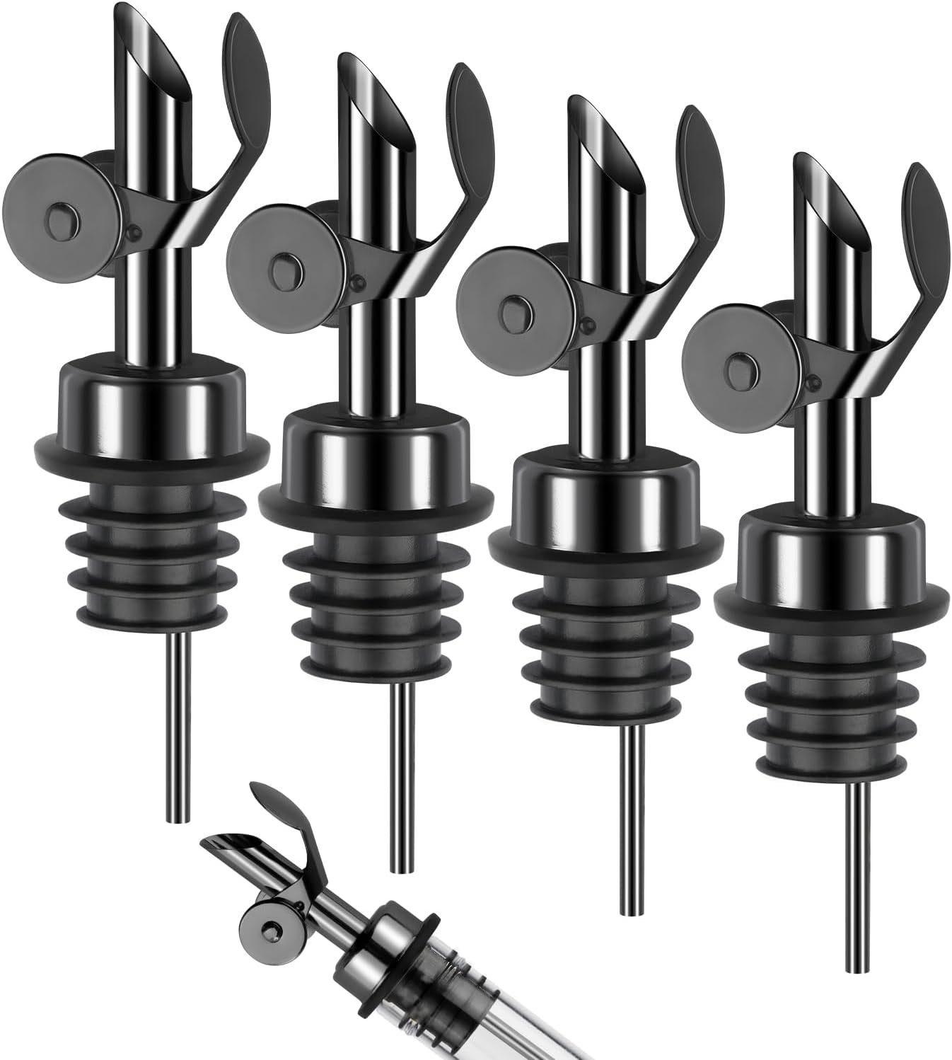 4 Pack Professional Olive Oil Dispenser Spout Stainless Steel Pour Spouts, Weighted Olive Oil Spout with Auto Flip Dust