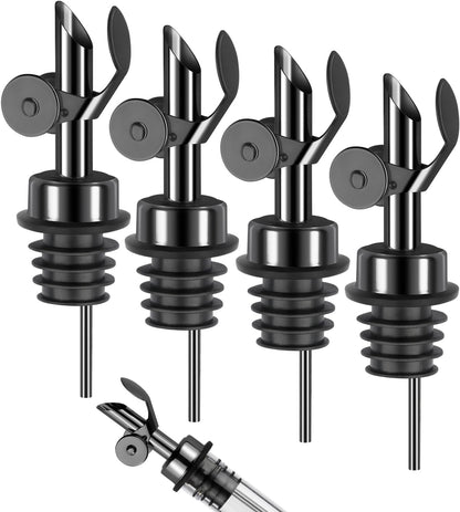 4 Pack Professional Olive Oil Dispenser Spout Stainless Steel Pour Spouts, Weighted Olive Oil Spout with Auto Flip Dust