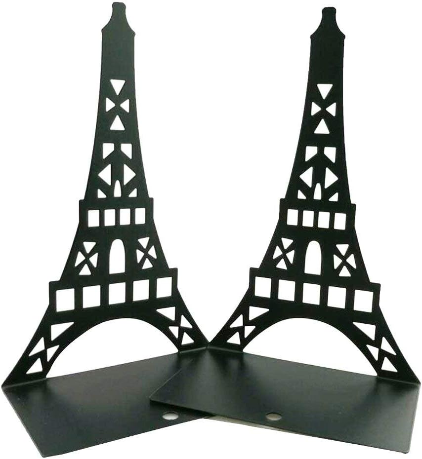 One Pair Creative Paris Eiffel Tower Book Organizer, Metal Bookends for Kids School Library Decoration (Black)