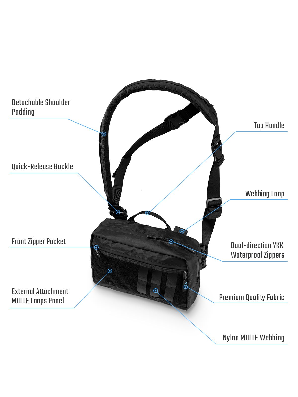 TACTICAL_GEEK L3 Pro EDC Crossbody Bag, Chest Bag with Adjustable Strap,Daily Carry Sling Pack, Large Capacity Daypack Organizer for Camera, Drones（X-PAC Black）