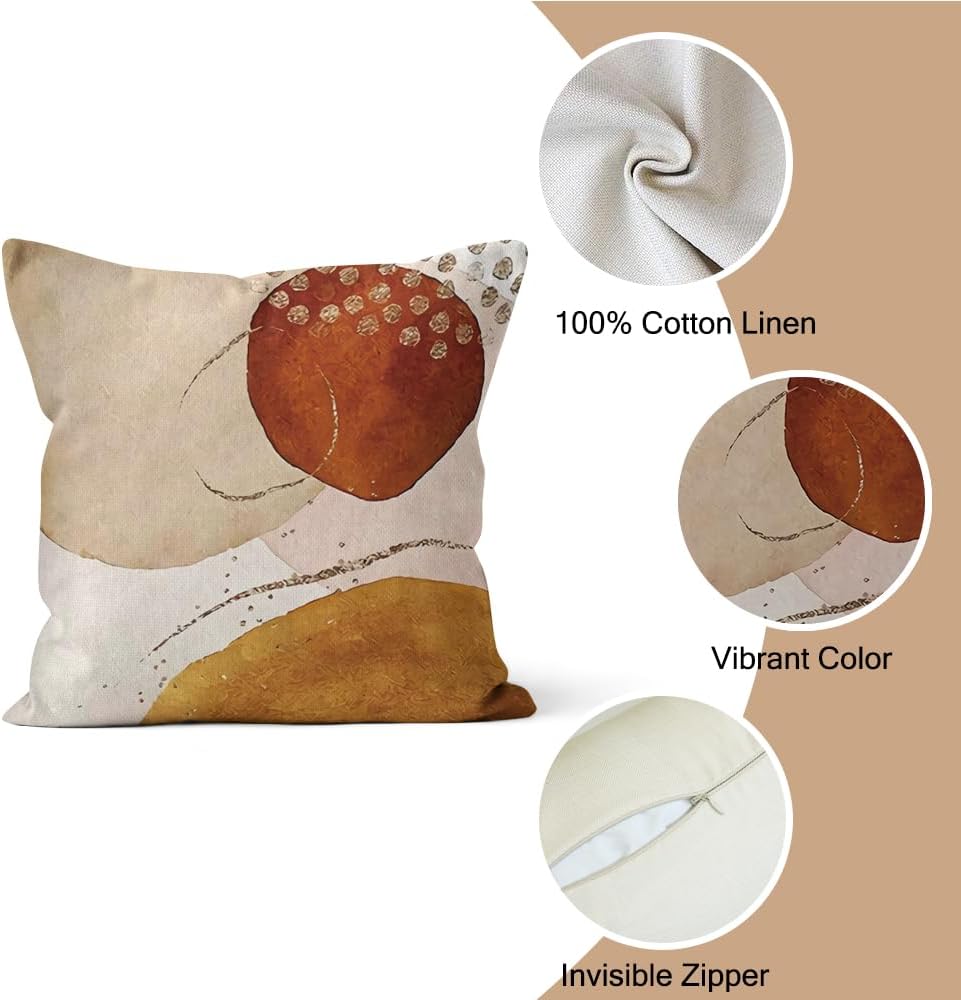 Abstract Boho Pillow Covers 18x18 Inch, Terracotta Beige Throw Pillow Cases Set of 4 for Sofa Couch