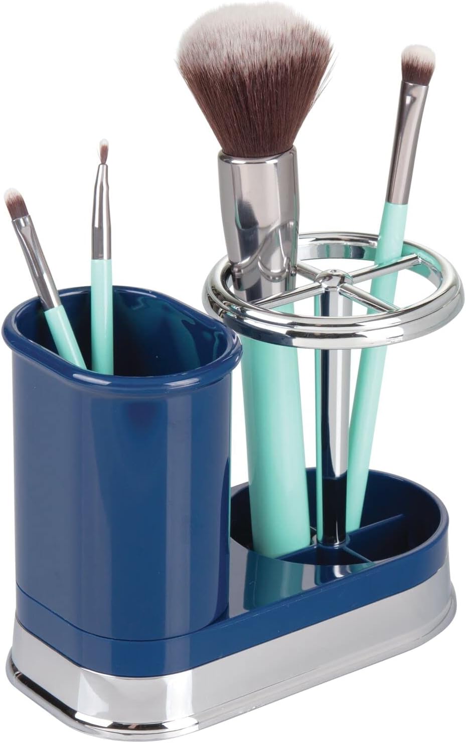mDesign Decorative Bathroom Dental Storage Organizer for Electric Spin Toothbrush/Toothpaste - Navy Blue/Chrome