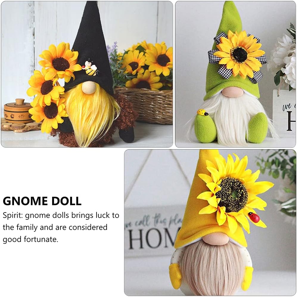 LUOZZY 3 Pcs Summer Sunflower Gnome Doll Plush, Faceless Tomte Decor for Desktop Summer Holiday Party Decorations