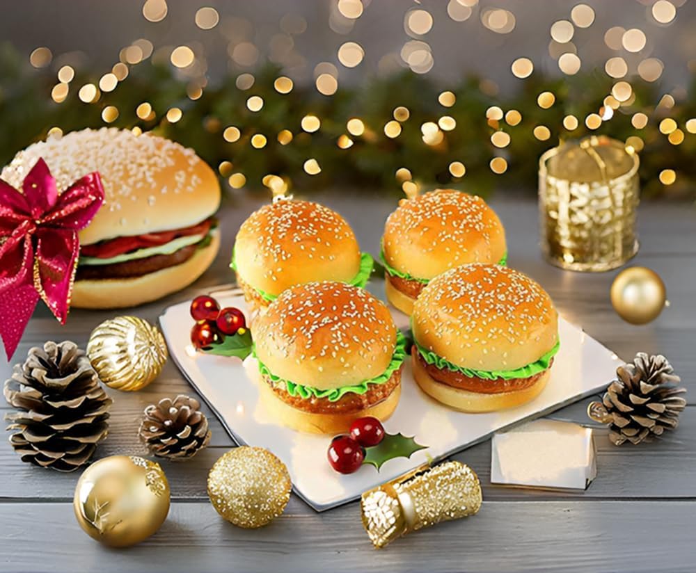 Kmiunty 4PCS Artificial Hamburger Fake Food Bread Model Photography Prop for Home Kitchen Party Decoration