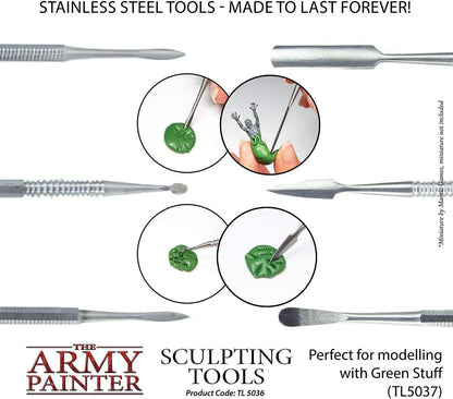 The Army Painter Clay Sculpting Tools - Set with Three Double Ended Stainless Steel Dab Tool, Polymer Clay Tools for Modeling Plastic, Resin, and Metal Miniatures - Green Stuff Putty Tool Clay