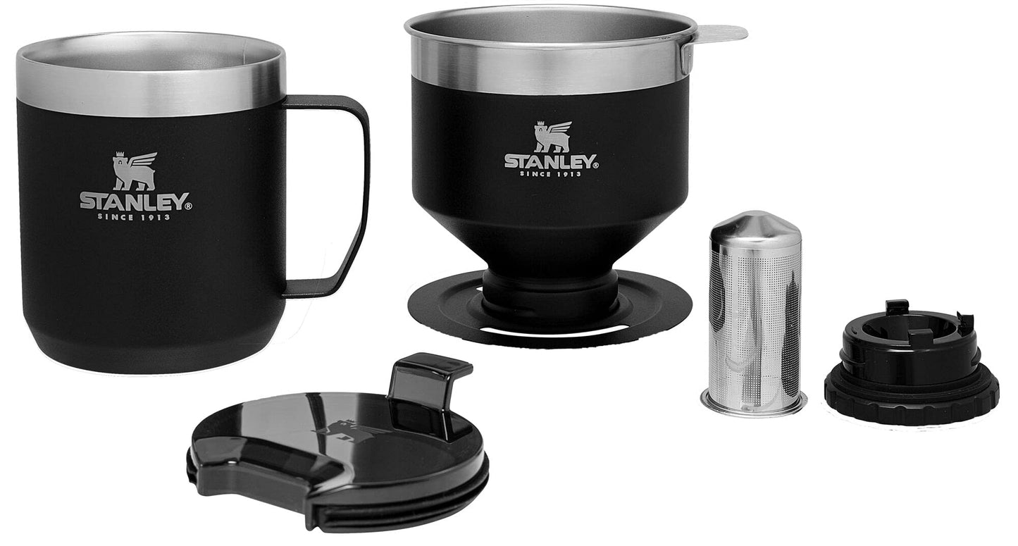 STANLEY Perfect Brew Pour Over Set | 12 oz Camp Mug with Lid Included | Drip Coffee Maker with Reusable Filter | Insulated Stainless Steel | BPA-Free | Matte Black