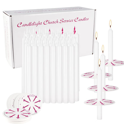 100Pack 4inch White Church Service Taper Candles with 3 Inch Paper Drip Catchers，Smokeless and Unscented | Ideal for Prayers, Vigil,Memorial Services, Religion,Shabbat, Prayer Candles