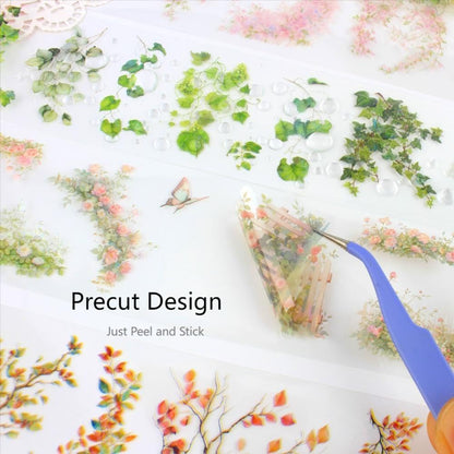 Diuhofart Holographic Garden Plant PET Tape Stickers for Journaling and Scrapbooking, 6 Rolls Precut Flower Branch Vines Decorative Tapes for Junk Journal Supplies, Bujo, Planners, DIY Crafts