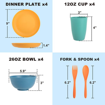 Perlapoc Wheat Straw Dinnerware Sets, 20 PCS Service for 4, Dishwasher & Microwave Safe Kids Plates and Bowls Sets, Unbreakable Lightweight Outdoor Camping Dishes - Multicolor